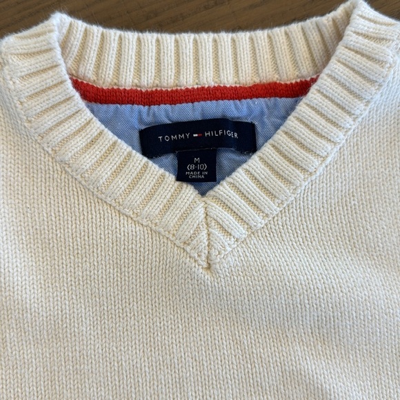 Tommy Hilfiger Kids‎ V-Neck Logo Off White Color Warm Winter Sweater Medium 8-10 - Picture 8 of 9